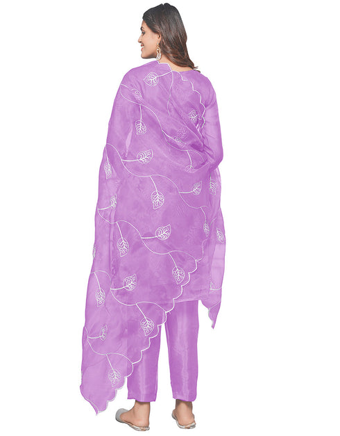 Trendy Designer Party Wear Salwar Suit Voilet Organza Pant Straight Close-up View